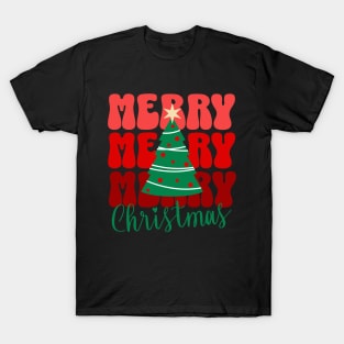 Merry Merry Christmas Groovy Tree T-Shirt